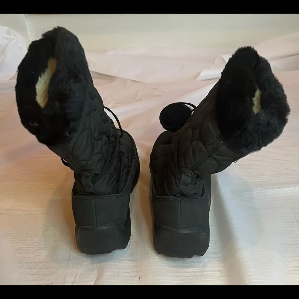 Kamik Youth/Grade School Sz 4 Black Snow Boots Girls Quilted Waterproof Pom Pom
